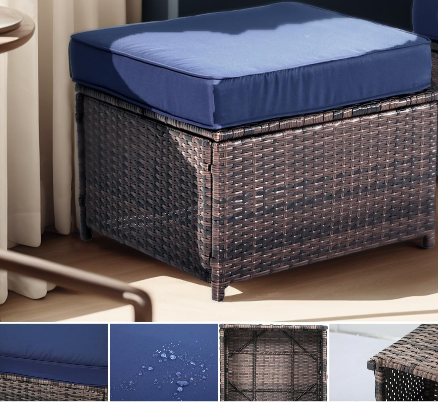 EortheX Outdoor 3-Piece Patio Set, Wicker Sofa with Ottomans, All-Weather Rattan Furniture, Comfortable Seating for Backyard, Garden, Porch, Balcony, Perfect for Relaxing Lounges