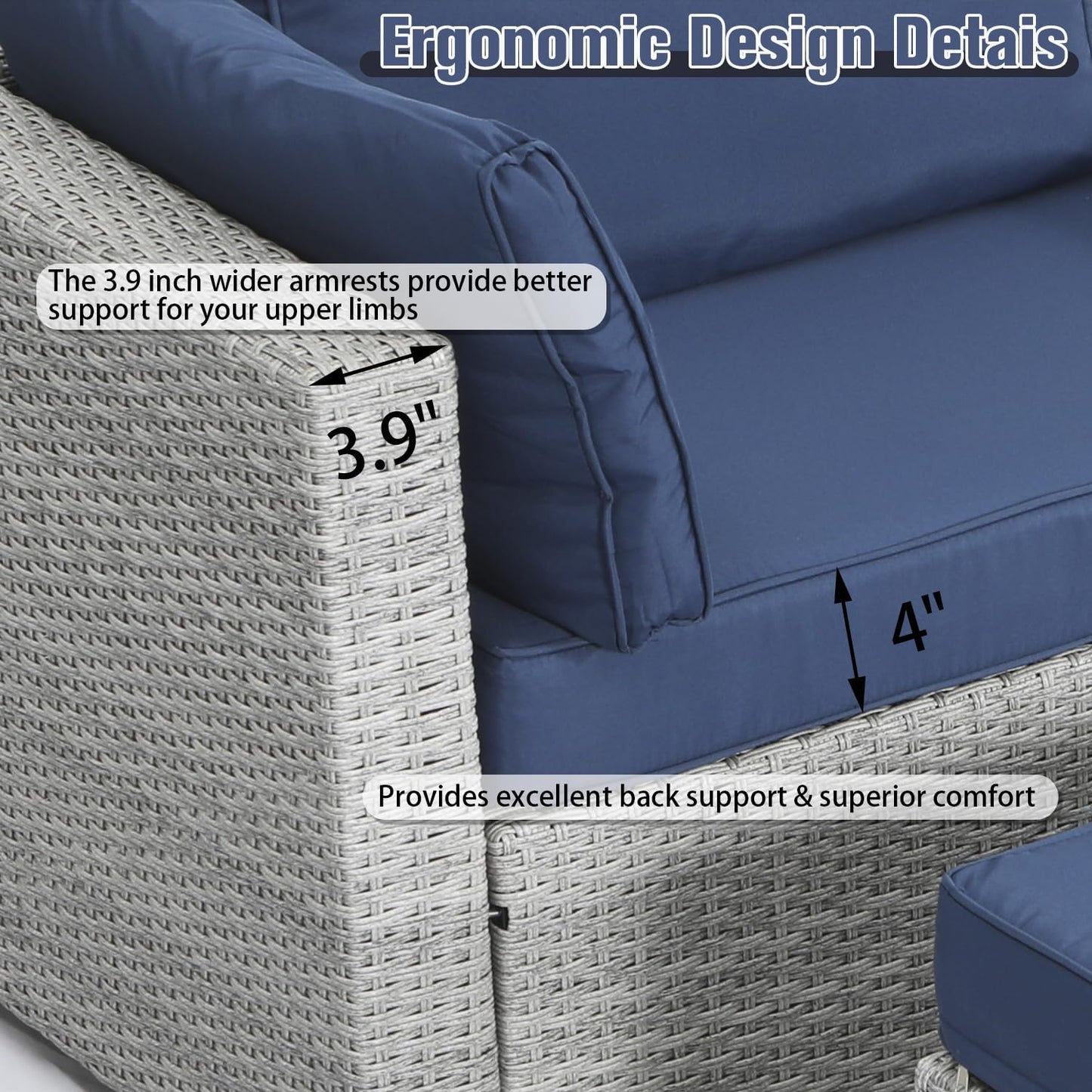 EortheX 5 Piece Outdoor Wicker Furniture Set Patio Seating Sofa Sets with All-Weather Cushions Coffee Table & Ottomans for Deck Porch Terrace Rattan Chairs Easy Assembly Comfortable Lounge Set - Grey