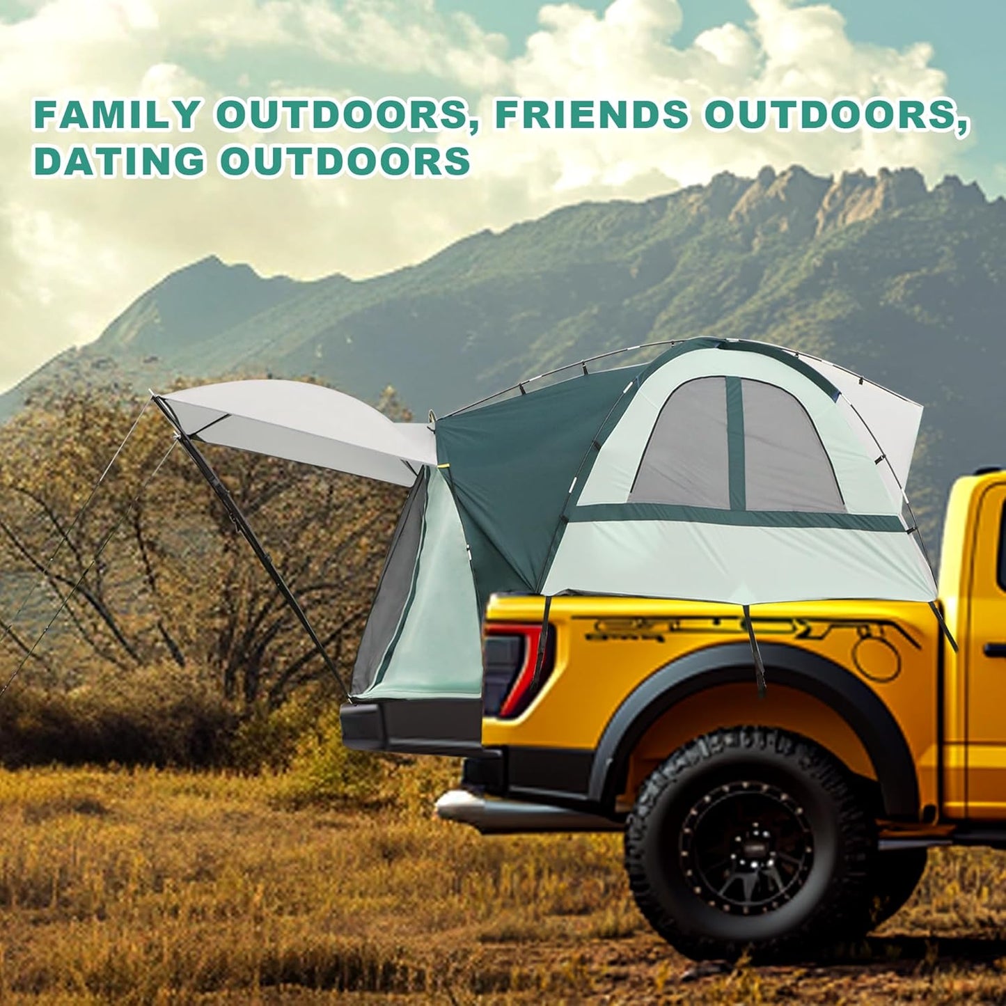 5.5-6.5FT Truck Bed Tent for Camping Pickup SUV Car Bag Waterproof 190T Polyester PU2000mm Outdoor Portable Double Layer