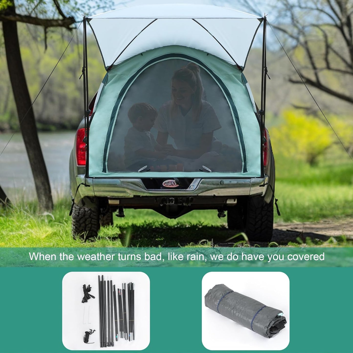 5.5-6.5FT Truck Bed Tent for Camping Pickup SUV Car Bag Waterproof 190T Polyester PU2000mm Outdoor Portable Double Layer