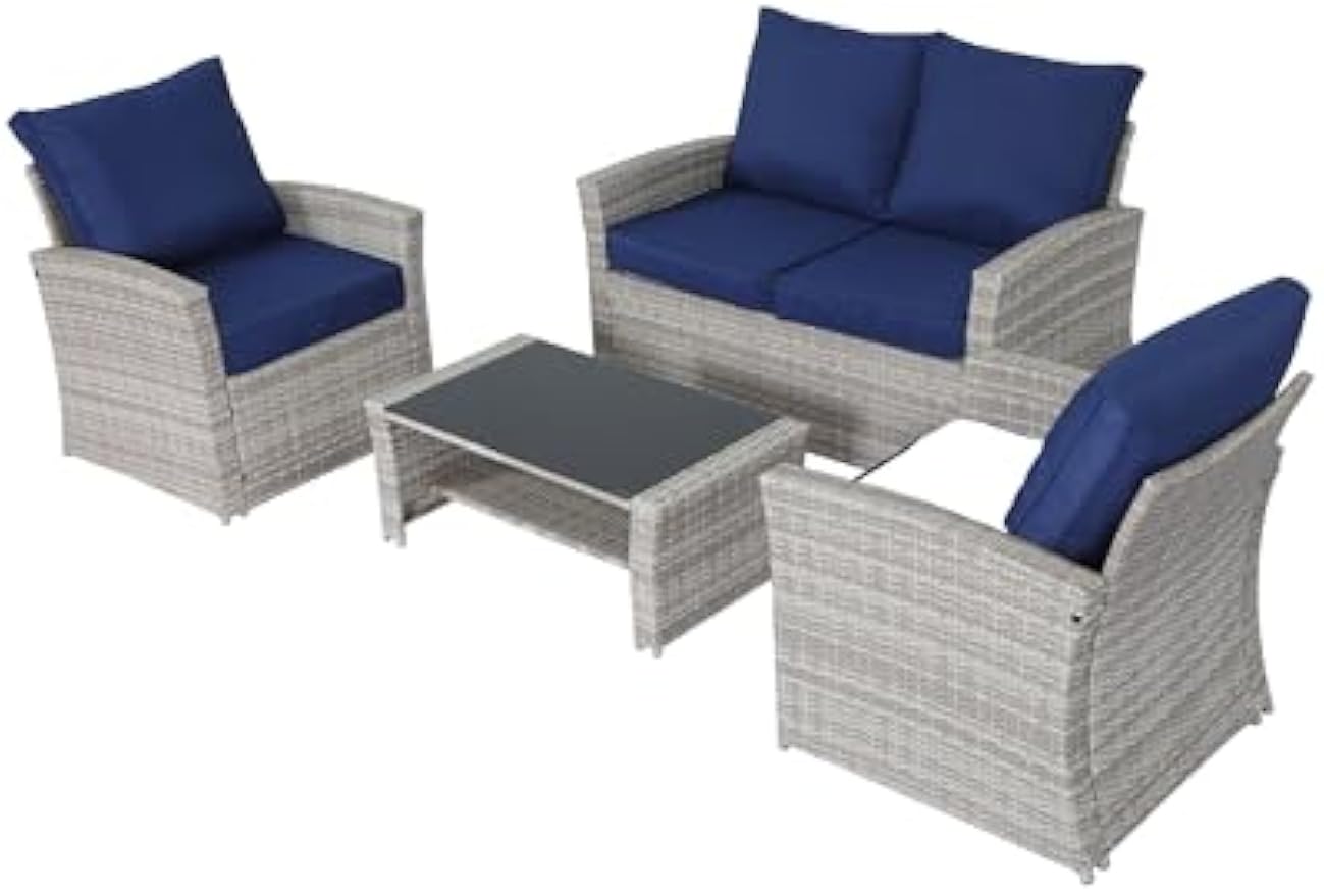 4 Pieces Patio Furniture Sets Rattan Chair Wicker Conversation Sofa Set, Outdoor Indoor Home patios Decks Gardens Poolside Areas Community Parks Dining Areas Resorts Hotels Campsites Balcony