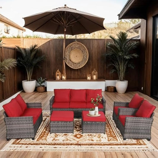 Eorthex 6-Piece Patio Furniture Set, Outdoor Wicker Sofa Set with Cushions, Garden Sectional Sofa, All-Weather Rattan Lounge, Backyard, Deck, Poolside Seating, Easy Assembly