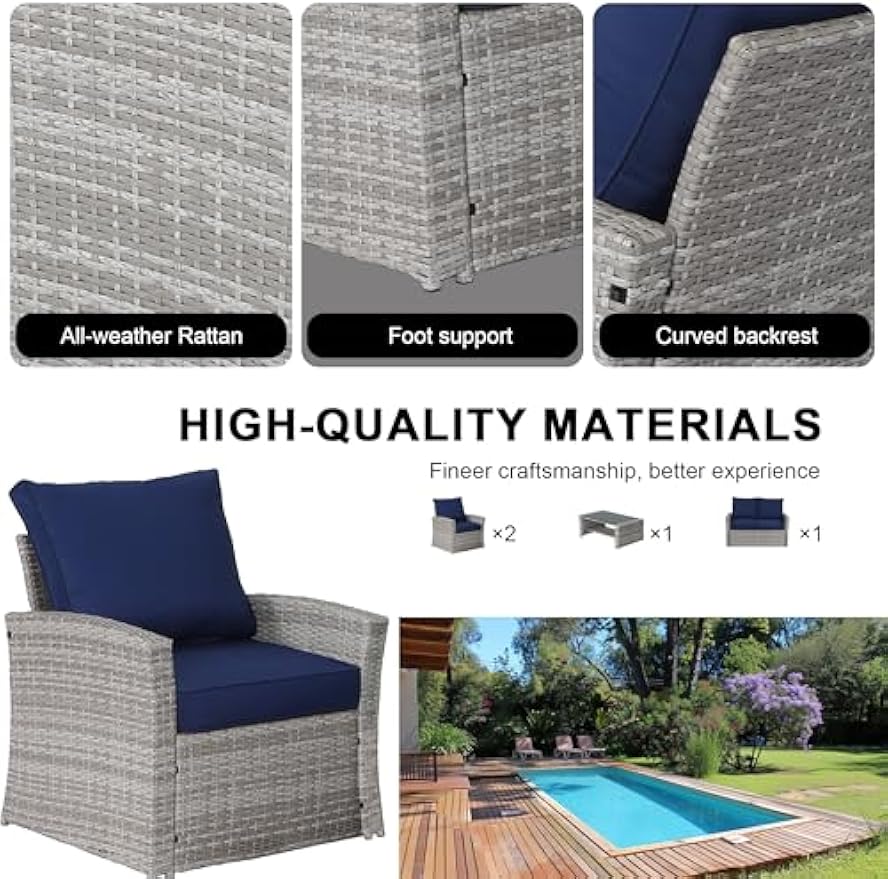 EortheX 4 Pieces Patio Furniture Sets Rattan Chair Wicker Conversation Sofa Set, Outdoor Indoor Home patios Decks Gardens Poolside Areas Community Parks Dining Areas Resorts Hotels Campsites Balcony