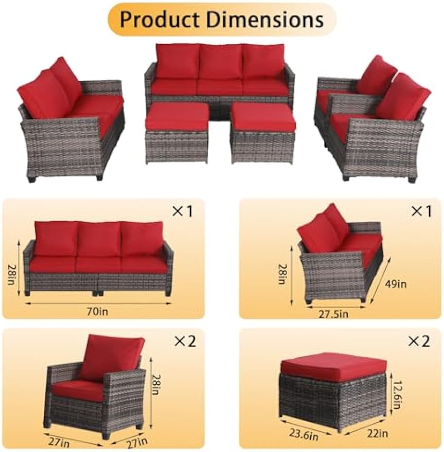 Eorthex 6-Piece Patio Furniture Set, Outdoor Wicker Sofa Set with Cushions, Garden Sectional Sofa, All-Weather Rattan Lounge, Backyard, Deck, Poolside Seating, Easy Assembly