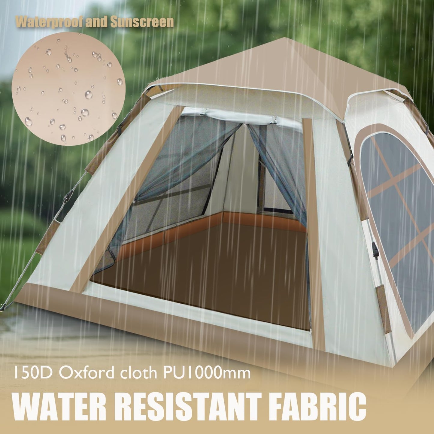 4 Person Camping Tent Instant Cabin Tent Four-Sided Floor-to-Ceiling Windows Easy Hiking with Portable Windproof & Waterproof Family Portable Outdoor Traveling